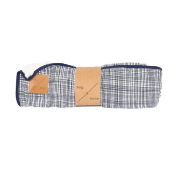 Mog And Bone Designer Fleece Reversible Blanket Navy Linen Print Dog Cat Mog and Bone